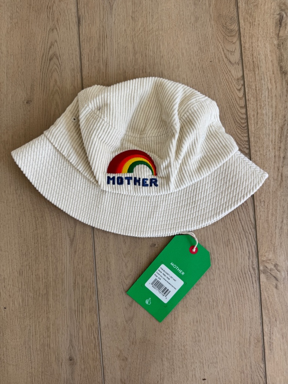 MOTHER Cream Corduroy Bucket Hat with Rainbow Patch